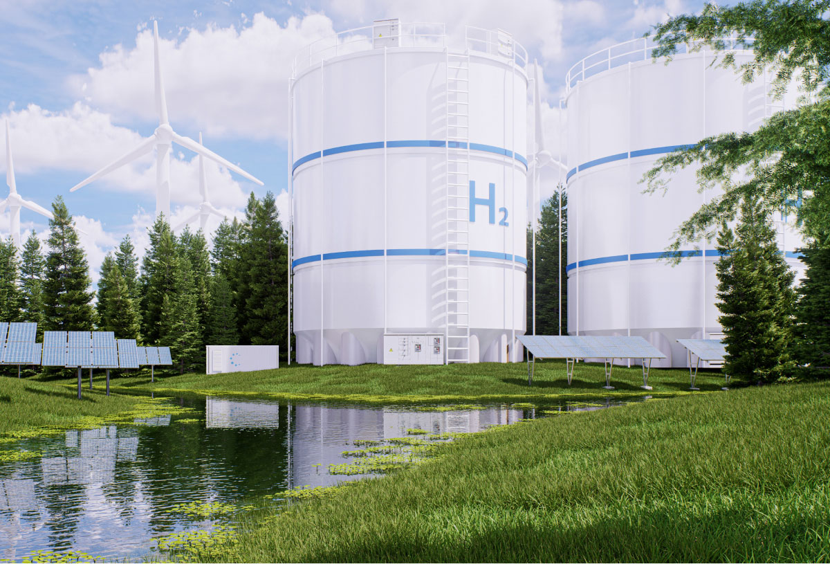 A large white tank along side solar panels, showcasing renewable energy integration in a modern setting. A large white tank along side solar panels, showcasing renewable energy integration in a modern setting.